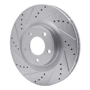 Ford Edge Brake Rotor (1) - Front Left - R1 Concepts - Drilled & Slotted - Silver - `07-`15